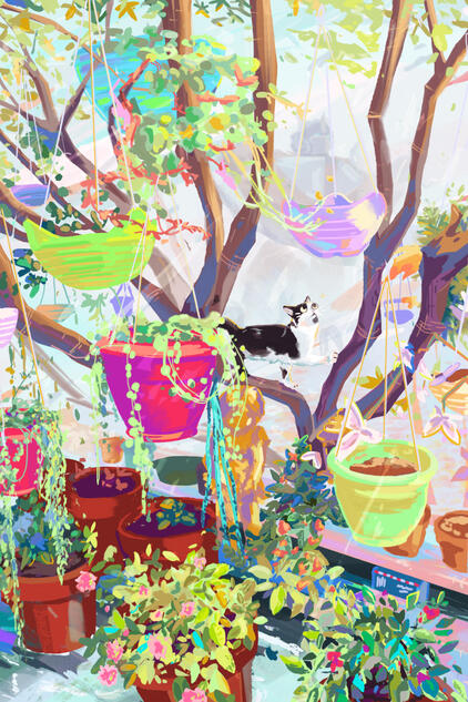 The Whimsical Stray Cat in my Garden - Original Print